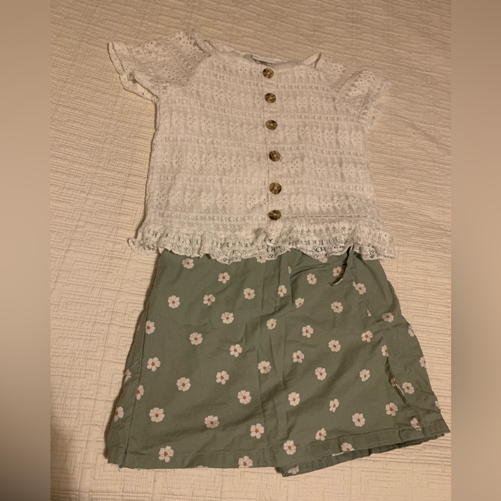 Kids Green Floral Skirt